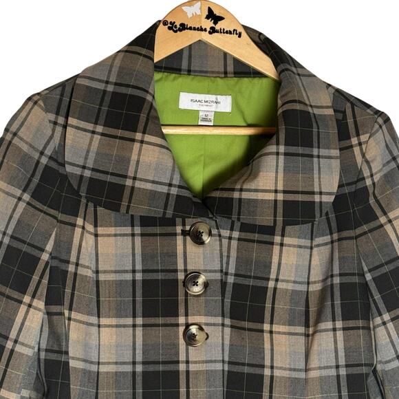 Womens Isaac Mizrahi Brown Plaid Peter Pan Collar Cropped Blazer Jacket Size 12 - Picture 6 of 11